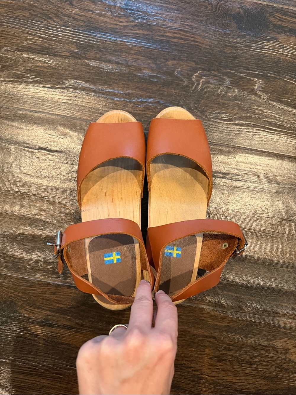 Brown Leather Clog Sandals with Ankle Strap
